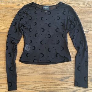 Black Velvet Moon Flocked Mesh Gothic Top by Collectif